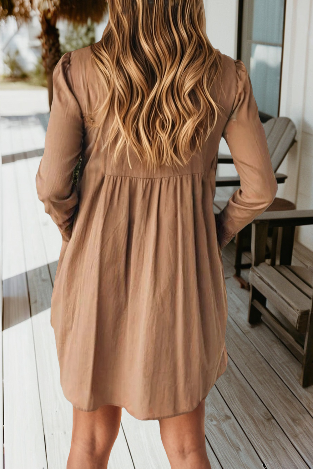 Lace Trim Peter Pan Collar Long Sleeve Shirt Dress
