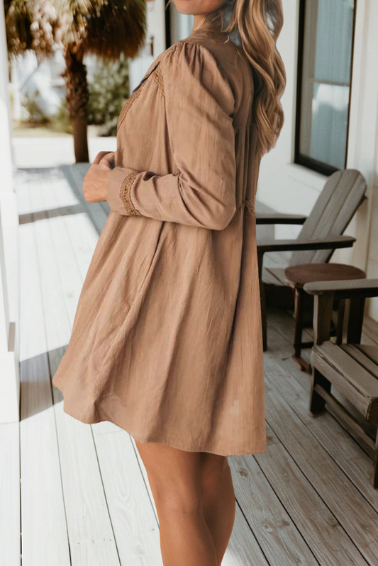 Lace Trim Peter Pan Collar Long Sleeve Shirt Dress