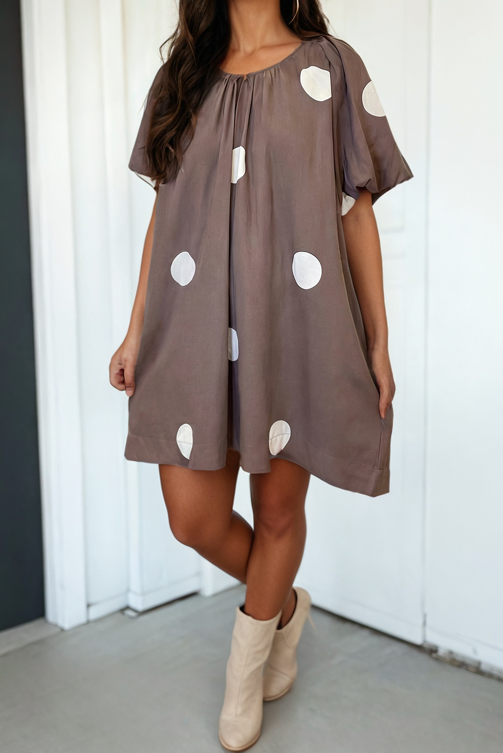 Polka Dot Knot Back Loose Mini Dress