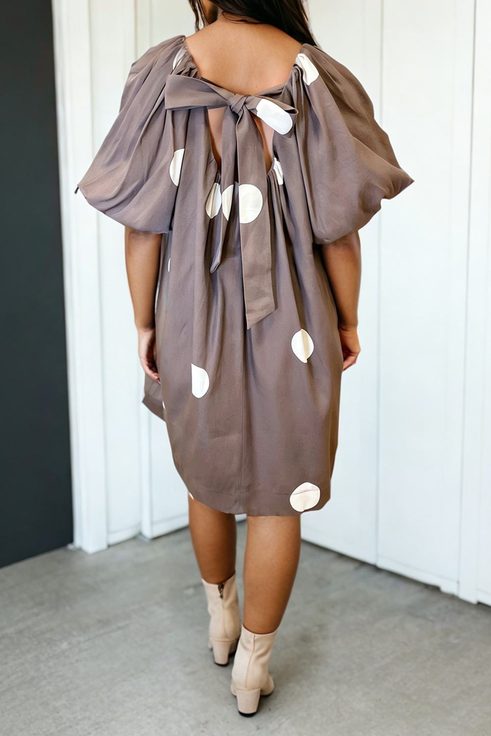 Polka Dot Knot Back Loose Mini Dress